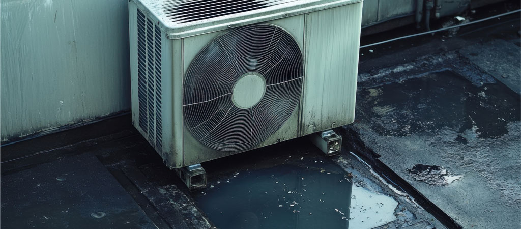 HVAC systems and water leaks. Roof top HVAC with a water leak