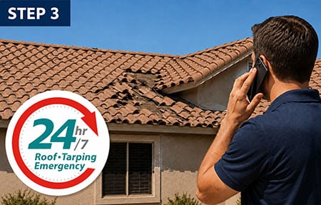 Step 3 Call Us 24/7 for Roof Leak And Tarping Services Tucson